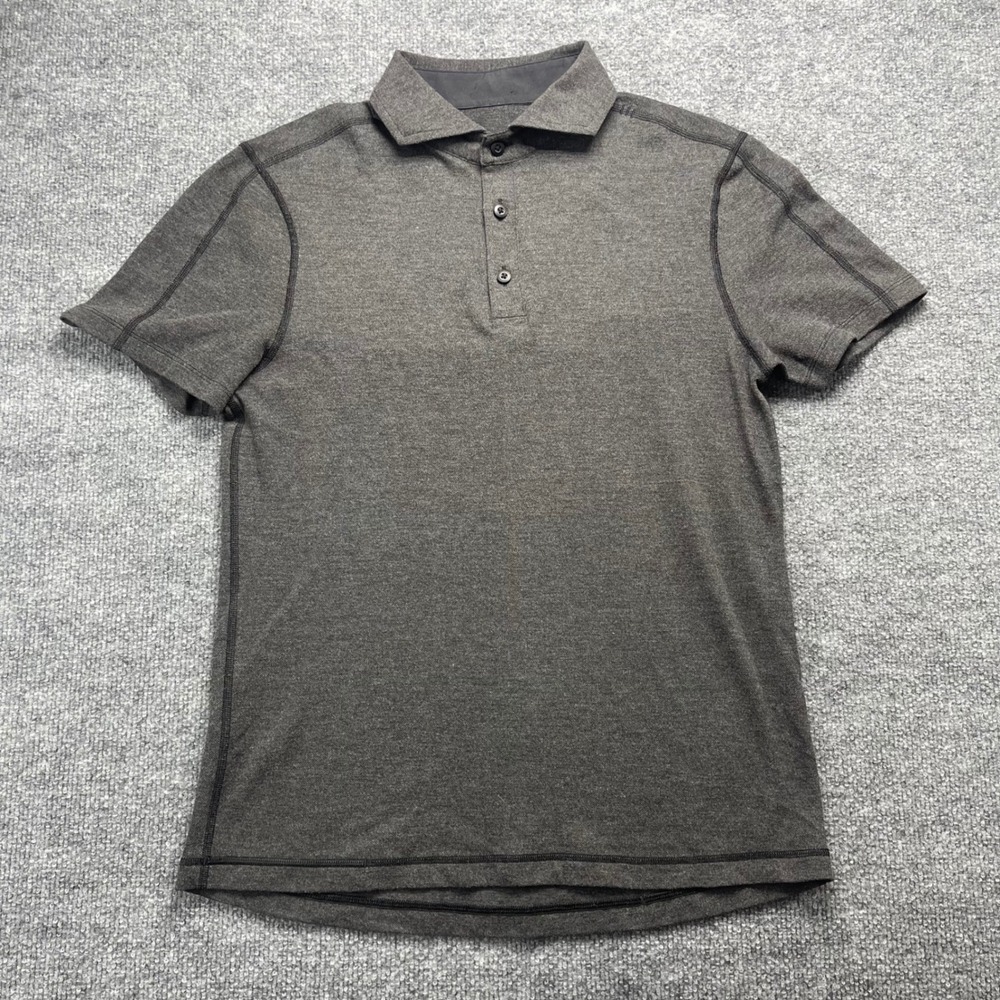 Lululemon Mens Short Sleeve Polo Shirt Heathered Gray Athletic Golf Top Small - Picture 1 of 6
